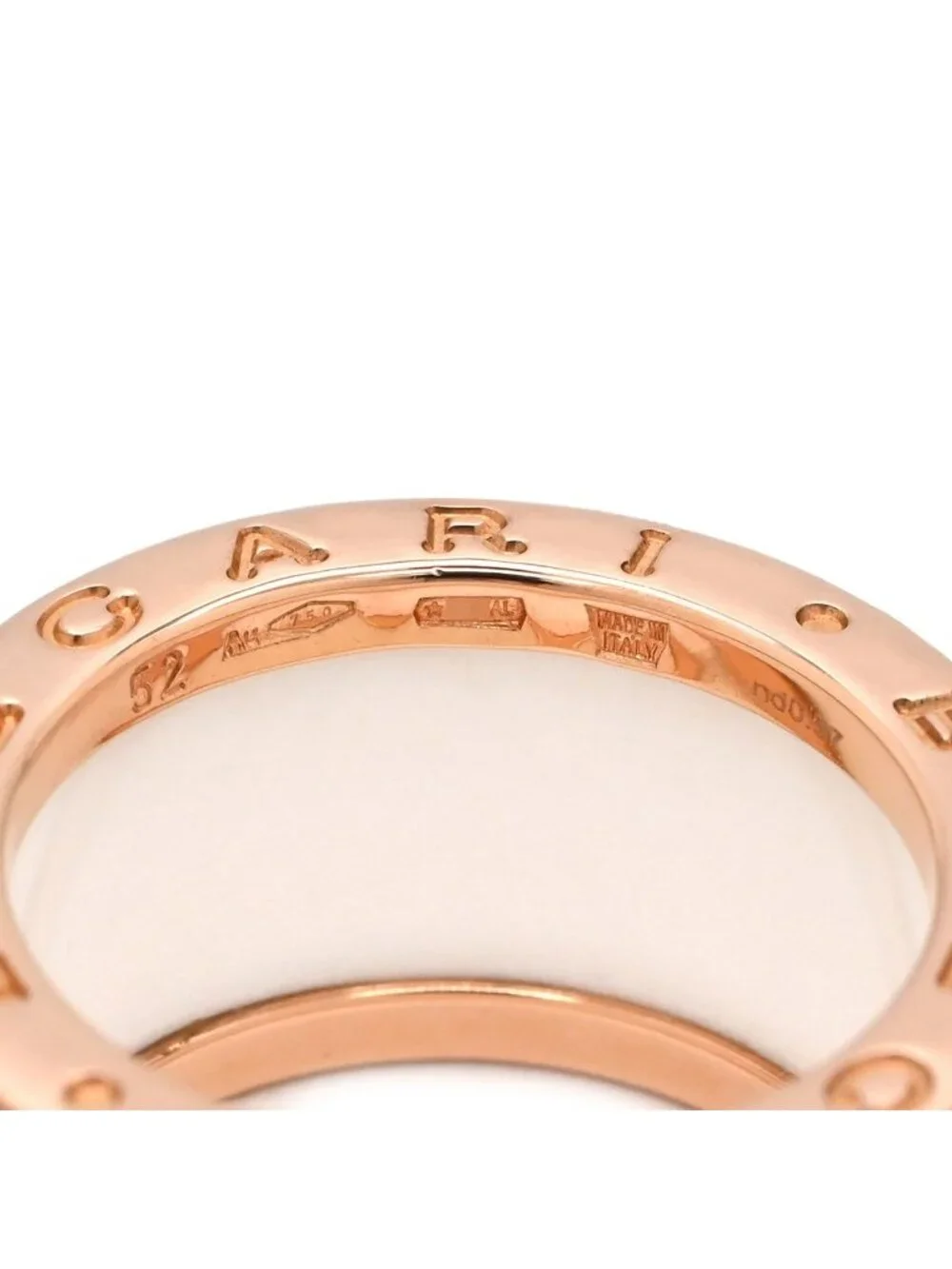 Bvlgari Ring B.zero1 Band Diamond White Pink Gold 52 Ceramic